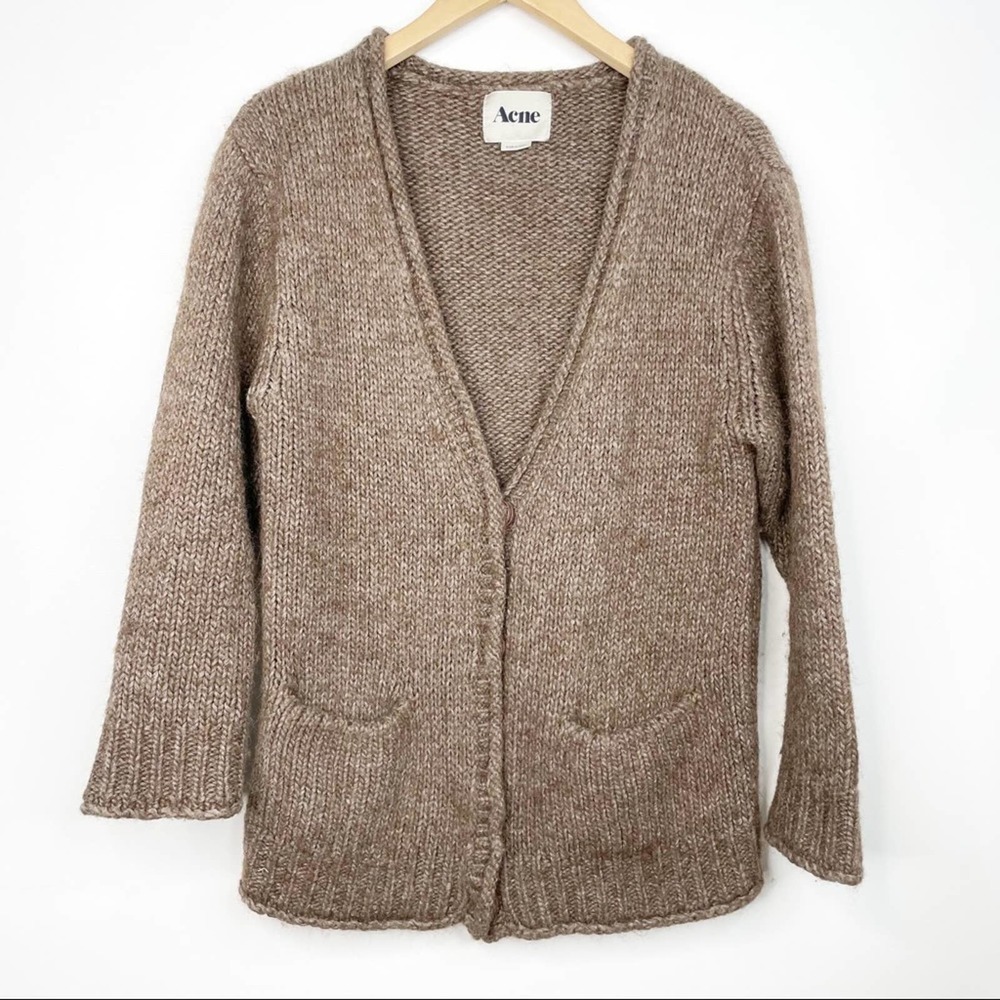 Acne Merino Alpaca Blend Brown Snap Cardigan Sweater